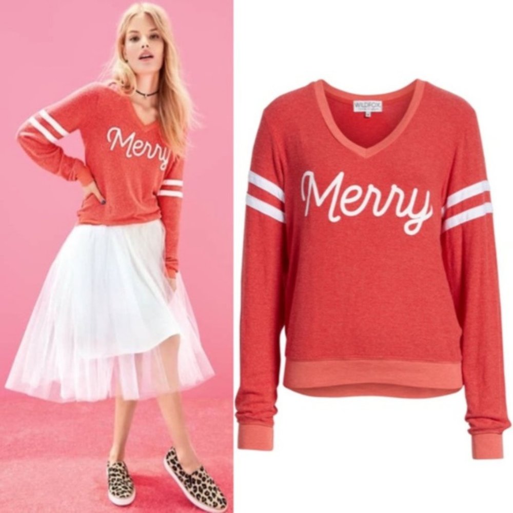 Wildfox Red Sport Merry Sweatshirt Pullover Top L